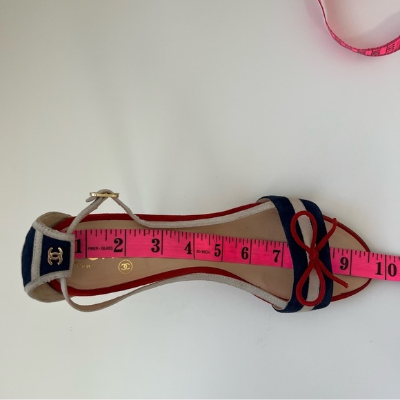 CHANEL Multicolor Suede CC Bow Cork Heel Ankle Strap Sandals Size 39 - Picture 9 of 9